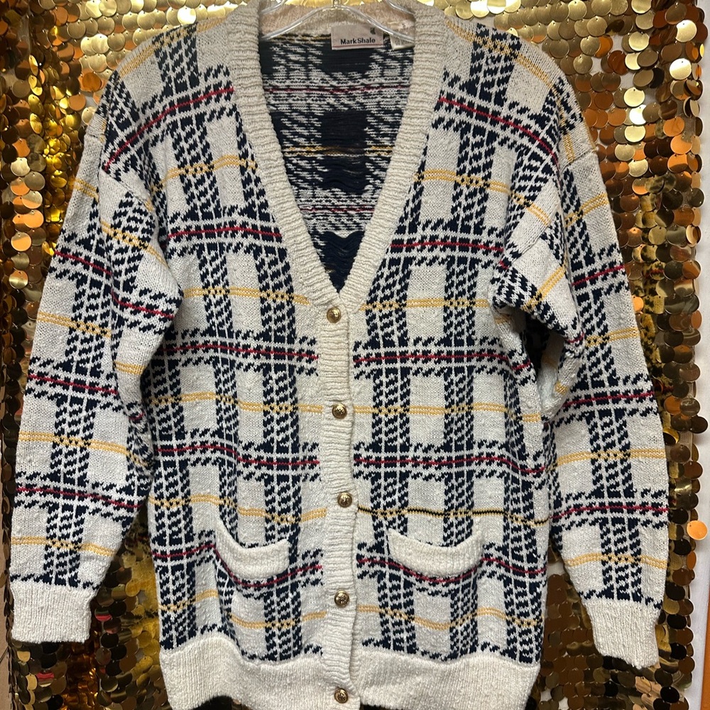 Mark Shale Women's Plaid Cardigan Sweater - Cream, Black, Yellow